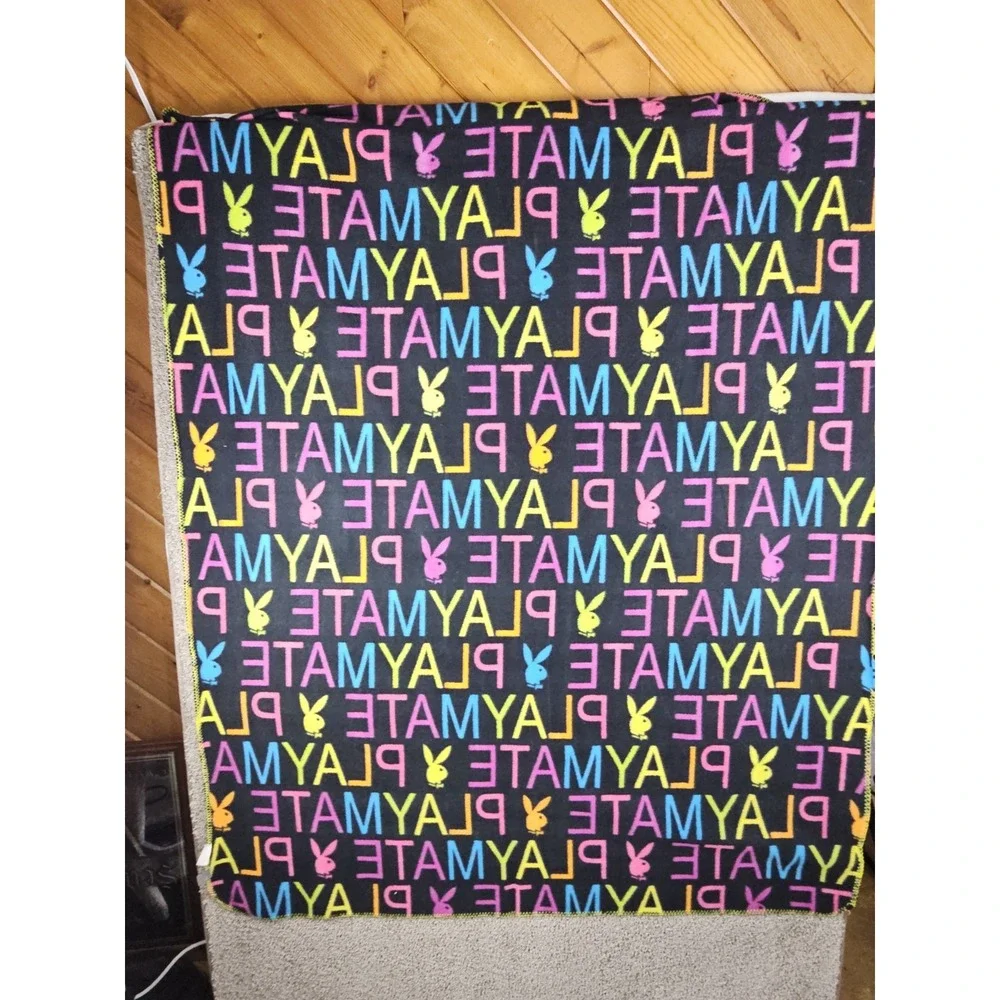 Vintage Playboy Playmate Bunny Blanket Throw 60X48 Black, Yellow, Pink, Blue Y2K